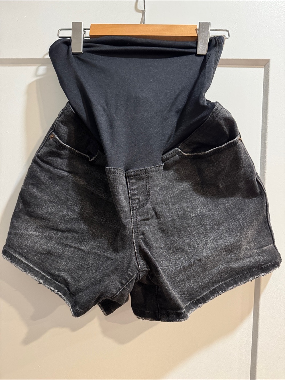 Black Maternity Denim Shorts with Stretch Waistband Target Brand